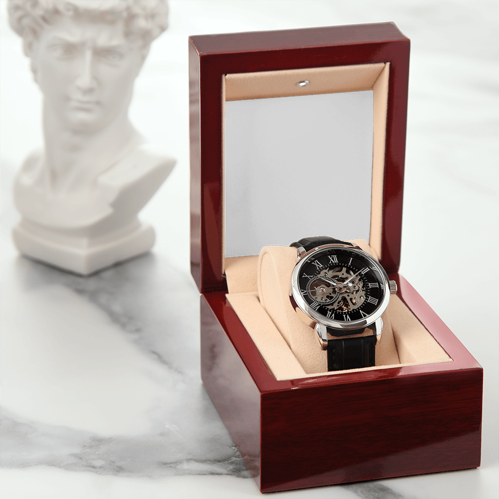 Open Face Clockwork Watch, with customized card.