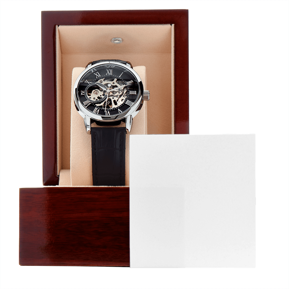 Open Face Clockwork Watch, with customized card.