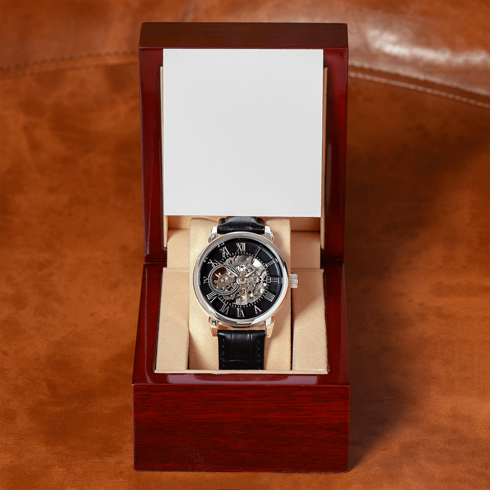 Open Face Clockwork Watch, with customized card.