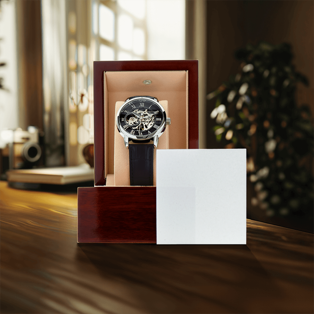Open Face Clockwork Watch, with customized card.