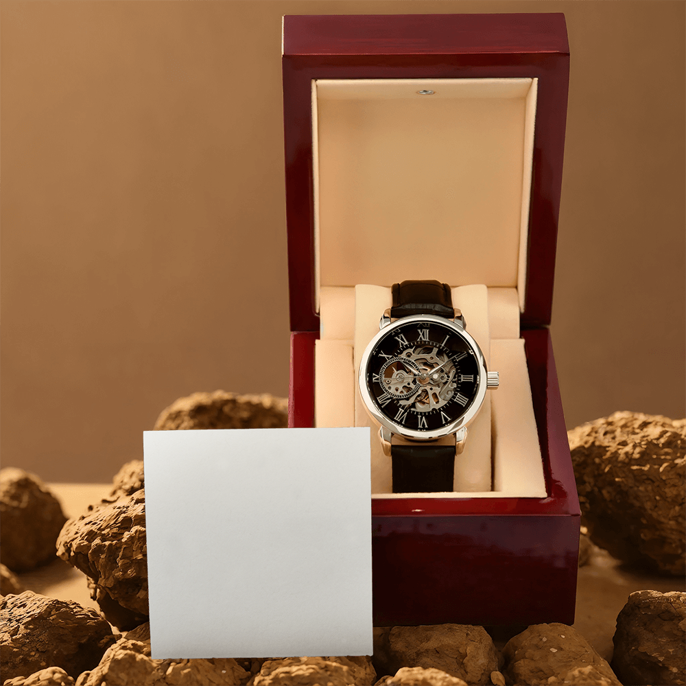 Open Face Clockwork Watch, with customized card.