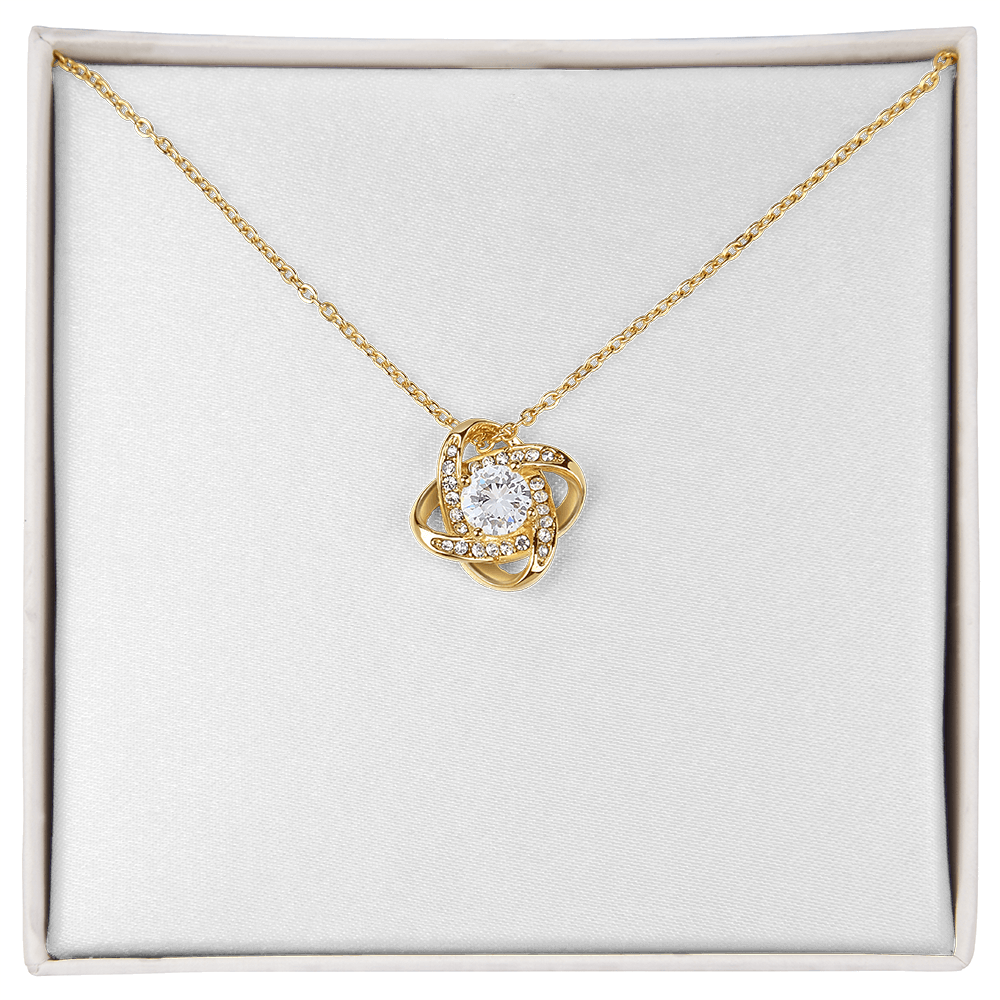 Love Knot necklace with personal message.