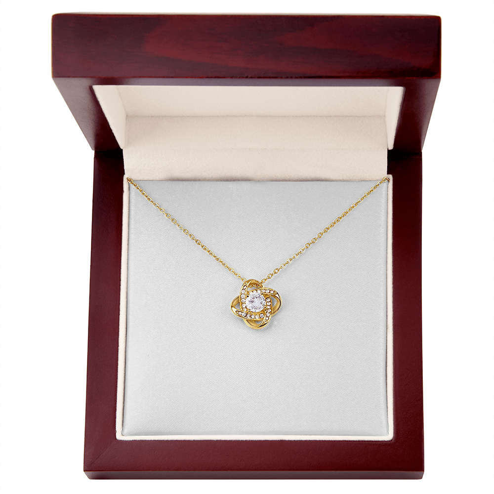Love Knot necklace with personal message.