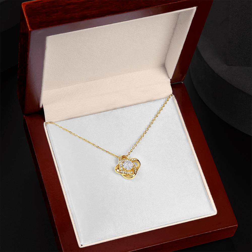 Love Knot necklace with personal message.