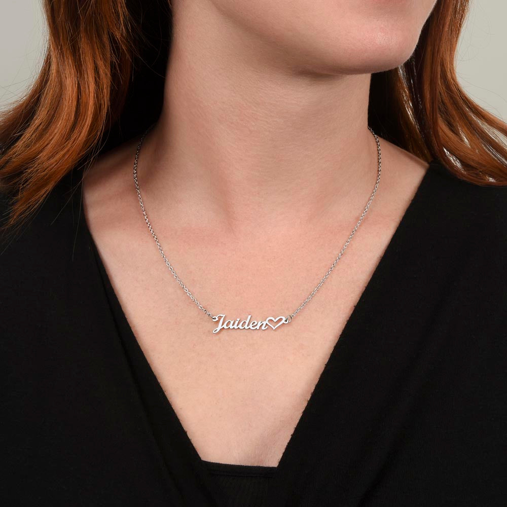 Heart name necklace.