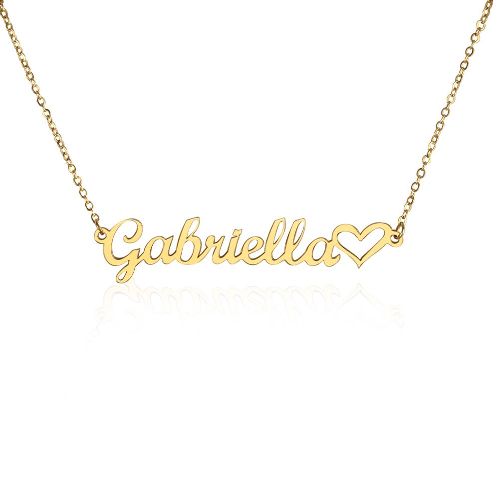 Heart name necklace.