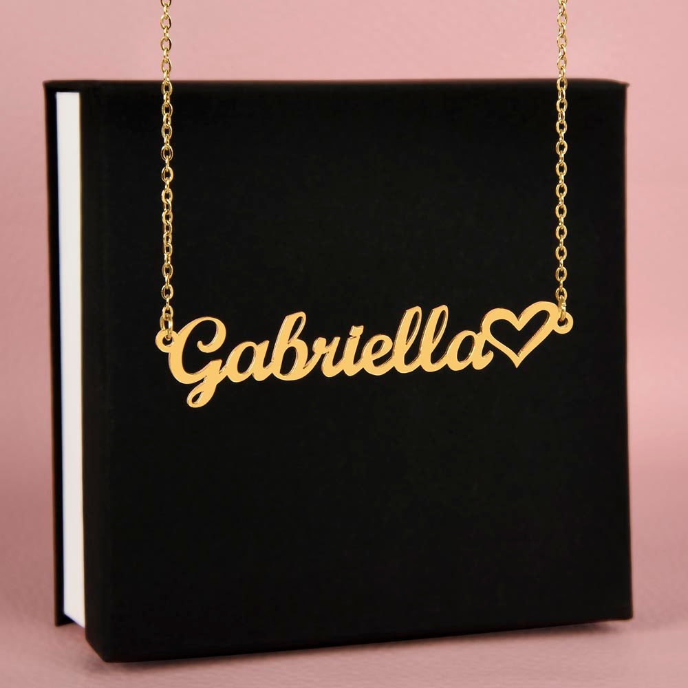 Heart name necklace.