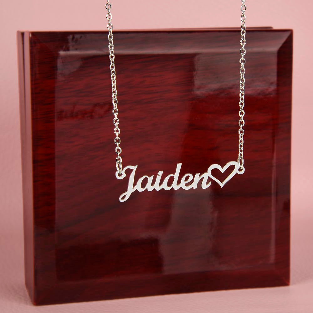 Heart name necklace.