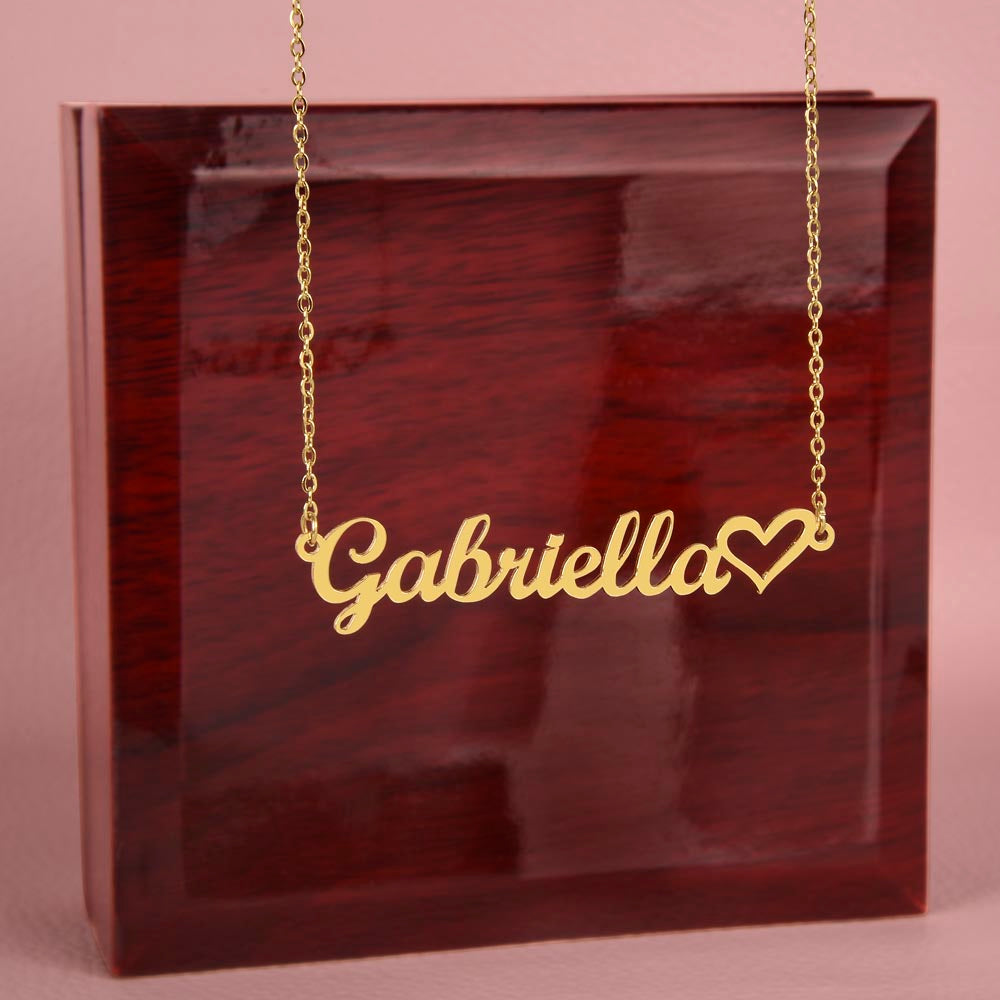 Heart name necklace.